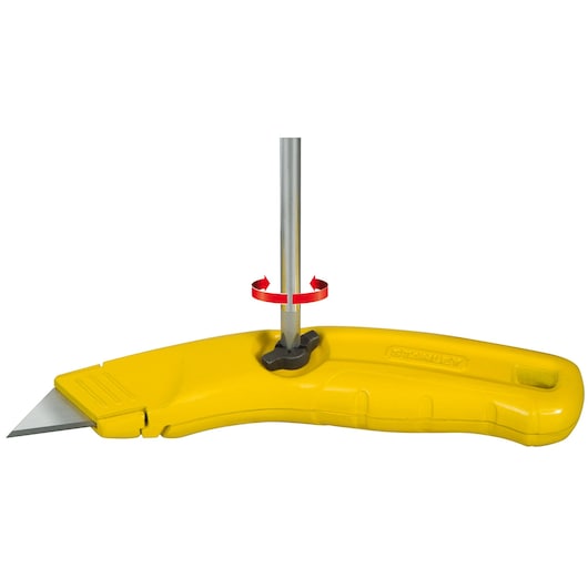 STANLEY 0-10-707 yellow utility knife with screwdriver opening handle, side view on white background.