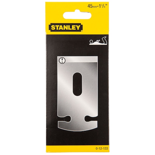 STANLEY 0-12-133 replacement blade packaging, black and yellow, front view, blade illustration visible.