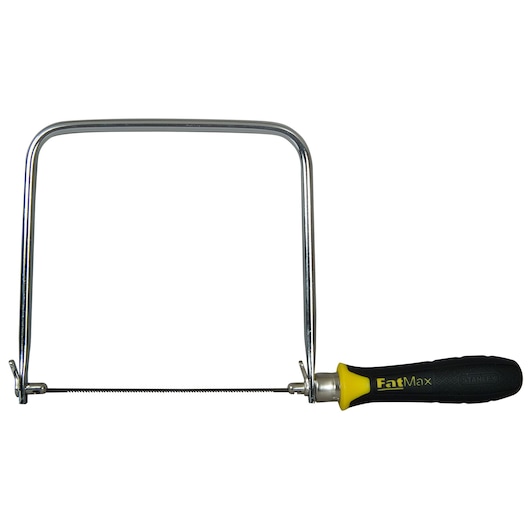 Stanley FatMax coping saw with a thin blade and ergonomic black and yellow handle.