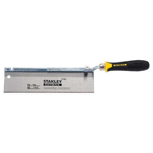 Stanley FatMax reversing backsaw with black and yellow handle and 250mm serrated blade.