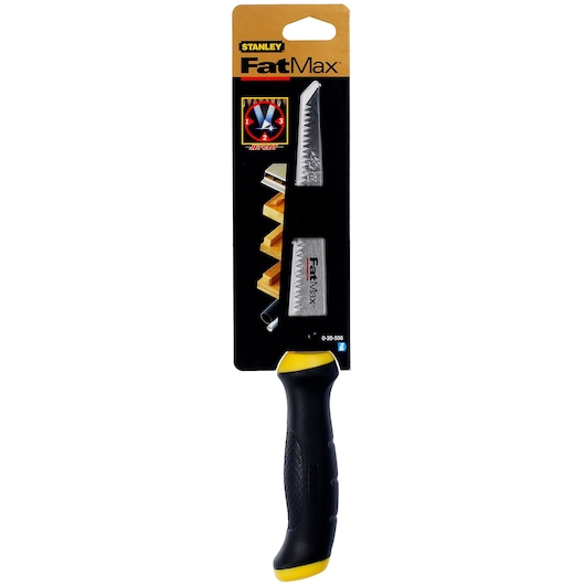 STANLEY 0-20-556 FatMax saw photography, black handle, side view on white background.