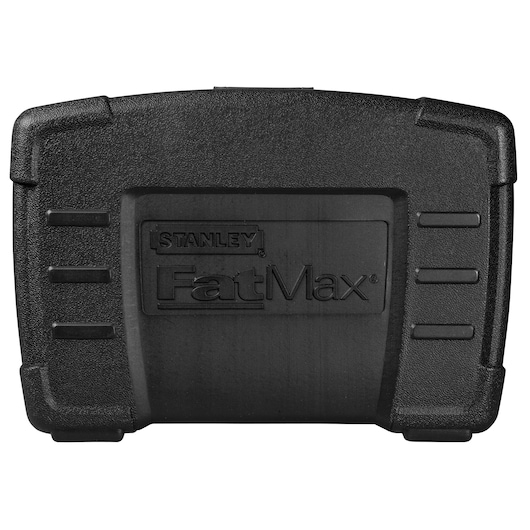 Black Stanley FatMax hard plastic carrying case with textured sides, shown closed.
