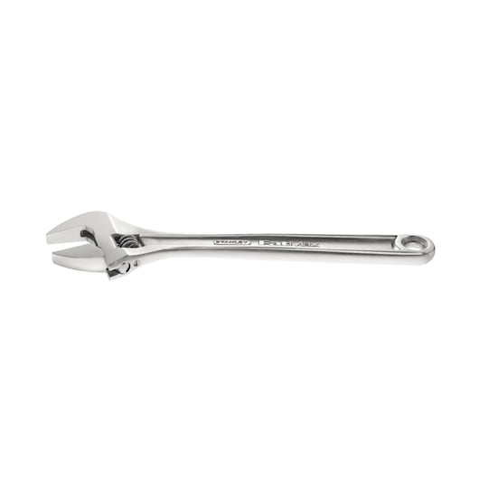 STANLEY 0-84-540 adjustable wrench, silver, photographed from the side on white background.