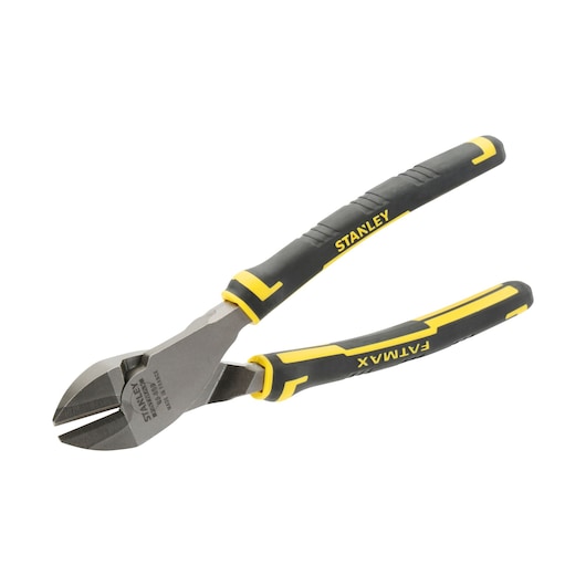 Stanley diagonal cutting pliers with yellow and black handles, shown on a white background.