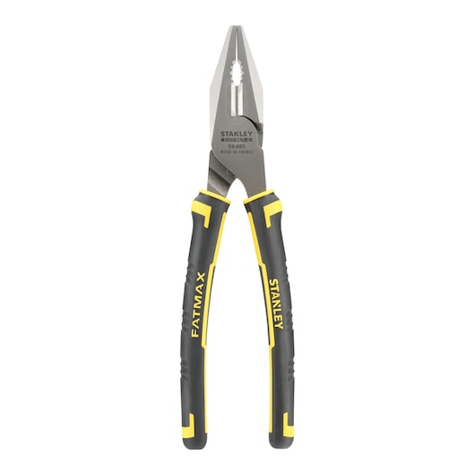 Stanley FatMax combination pliers with black and yellow handles, suitable for gripping and cutting tasks.