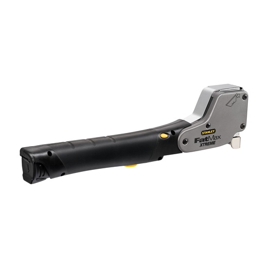 STANLEY 0-PHT350 FatMax Xtreme staple gun, side angle, black and silver, ergonomic handle.