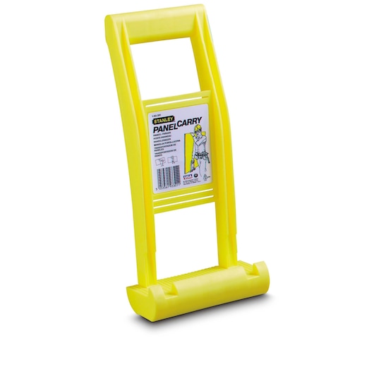 Yellow Stanley panel carry handle for lifting and transporting large panels, ergonomic and lightweight.