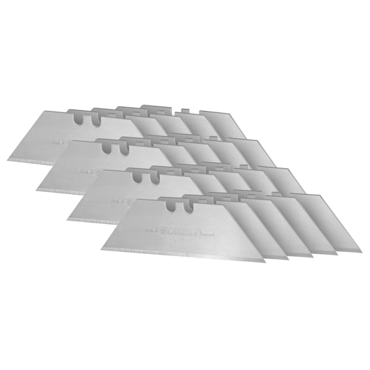 STANLEY 1-98-460 utility blades set, silver color, photography, front angle on white background.