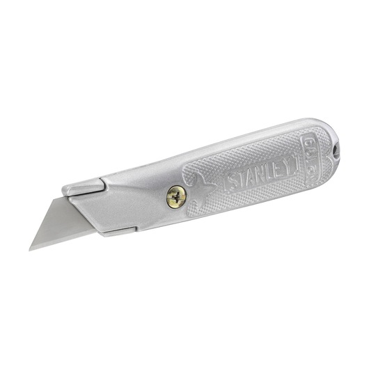 Silver STANLEY utility knife with a sharp straight blade and textured handle, model 2-10-199.