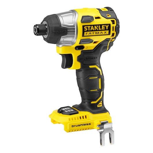 STANLEY FMC647B impact driver, brushless, yellow and black, side angle, on white background.