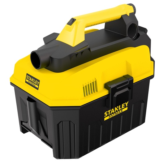 Stanley Fatmax portable vacuum cleaner with yellow and black body and handle, suitable for photography studios.
