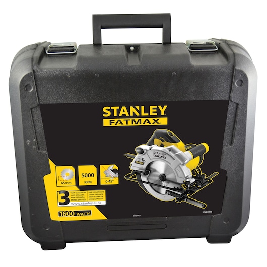 STANLEY FME300K FATMAX circular saw kit, hard carrying case, product photography, front angle.