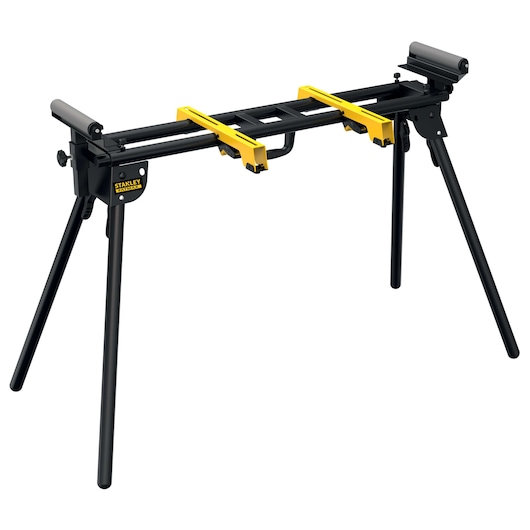 STANLEY FME790 black and yellow miter saw stand with folding legs, angled view, white background.