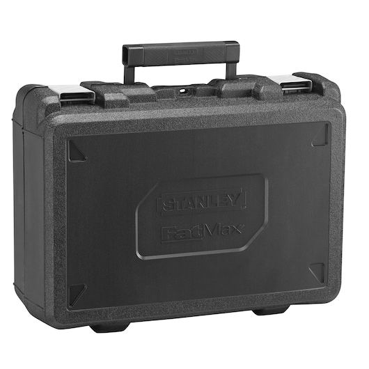 STANLEY FME811K tool case, black plastic with handle and metal latches, front angle on white background.