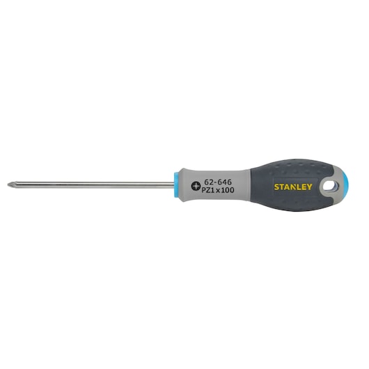 Stanley PZ1 x 100 screwdriver with ergonomic handle and metal shaft, suitable for Pozidriv screws.