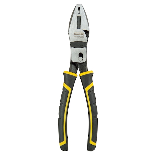 Stanley FMHT0-70813 pliers with black and yellow handles, shown against a white background.