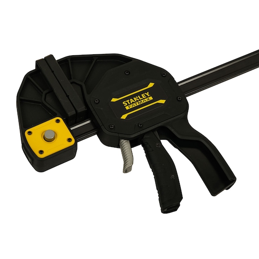 STANLEY FMHT0-83241 black and yellow bar clamp, photography, angled view on white background.