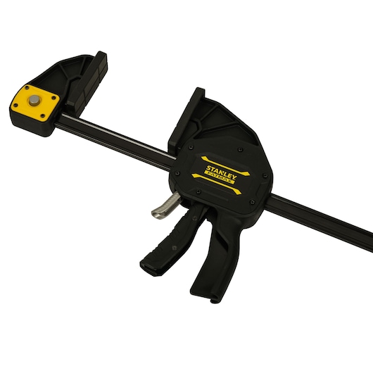 STANLEY FMHT0-83241 bar clamp with black and yellow accents, side angle on white background.