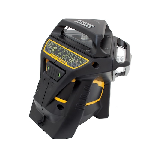 Stanley digital laser level tool with control buttons and handle, used for precise alignment in photography.