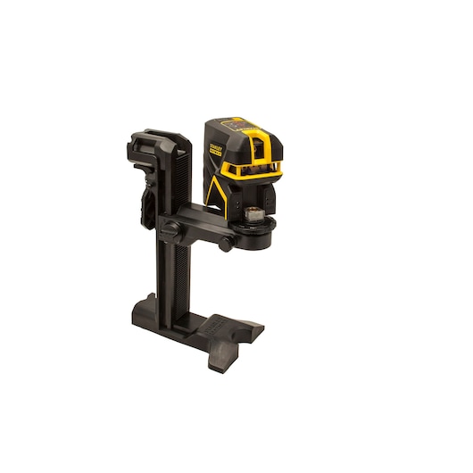 Stanley self-leveling laser on adjustable mount for precise measurements in photography and construction.