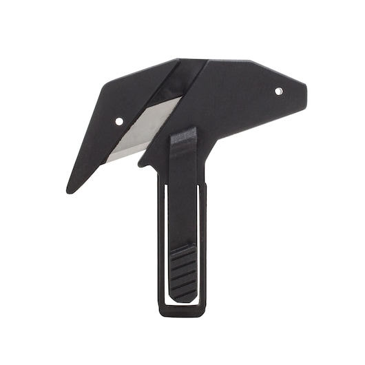 STANLEY FMHT10375-1 compact black utility knife with angular design, shown on white background, side angle.