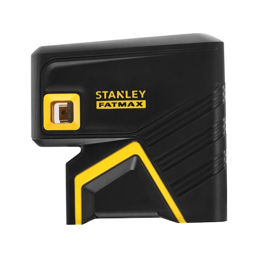 STANLEY FMHT77596-1 black and yellow laser level, left side view, compact design, FATMAX branding.