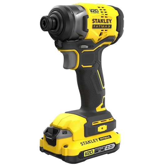 STANLEY SFMCF810D1K cordless impact driver, yellow and black, front left angle on white background.