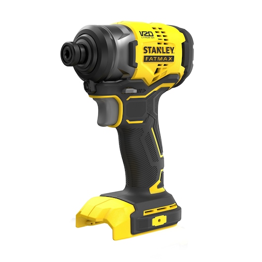 Stanley SFMCK461M2S impact driver, yellow and black, side angle, cordless tool body only.