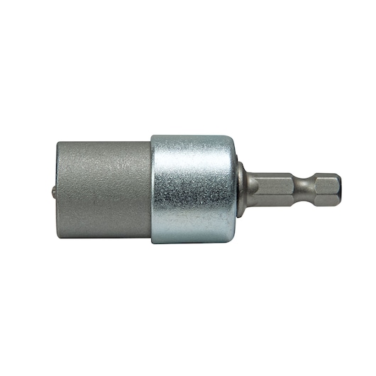 STANLEY magnetic bit holder for screwdrivers, metal finish, compatible with hex bits, shown on white background.