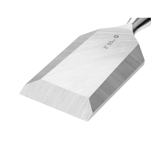 STANLEY STHT16737-0 chisel blade, close-up angle, silver steel, photography with white background.