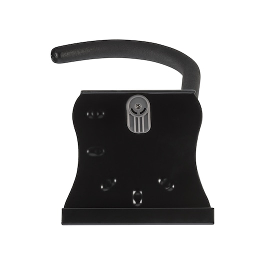 Photo of STANLEY STST82616-1 black wall-mounted hose holder, front angle on white background.