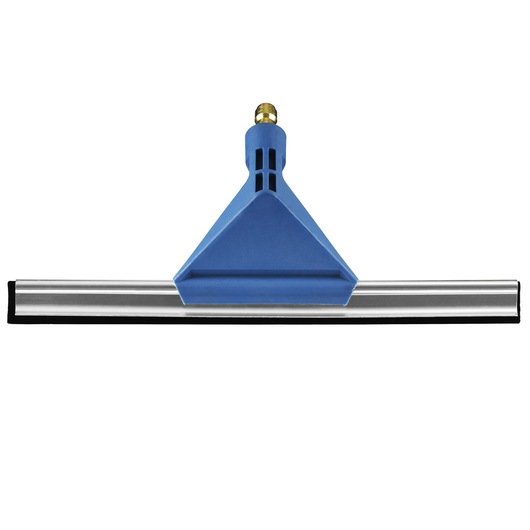 STANLEY STZSBSK3 window squeegee with blue handle and metal blade, front angle photo.