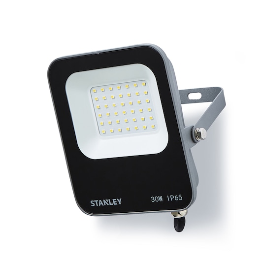STANLEY SXLS38688E LED floodlight, 30W, IP65, black and white, front angle photo on white background.
