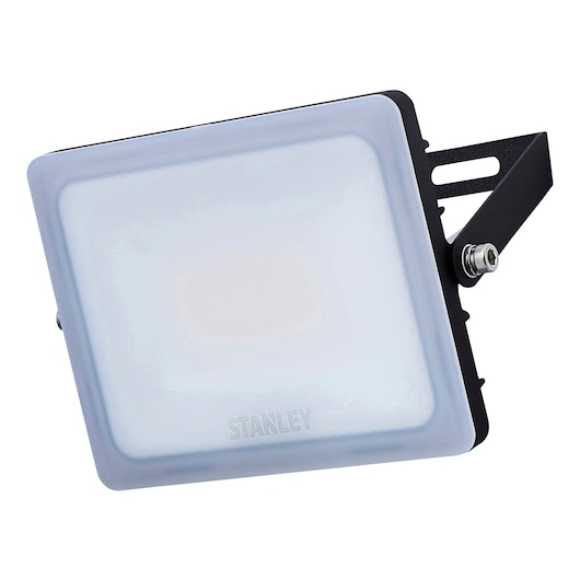 STANLEY SXLS38928E LED floodlight, square shape with frosted cover, side angle on white background.