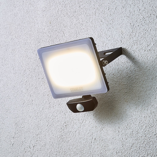 STANLEY Frosted 50W LED Floodlight Black With PIR Sensor IP44 4500 Lumens